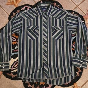 🔥🔥Wrangler Men's Multi-Striped Button Down Shirt🔥🔥Size L SLIM FIT